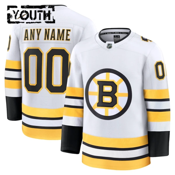 Fanatics Boston Bruins Personalisiert 25/26 Away Premium Trikot - Kinder (Weiss)