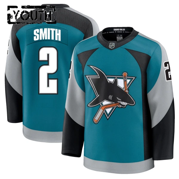 Fanatics San Jose Sharks Will Smith 25/26 Alternate Premium Trikot - Kinder (Teal)