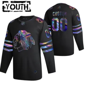 Chicago Blackhawks Personalisiert Iridescent Holographic Authentic Trikot - Kinder (Schwarz) Chicago Blackhawks Personalisiert Iridescent Holographic Authentic Trikot - Kinder (Schwarz)