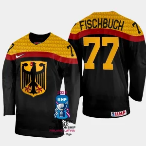 Deutschland Daniel Fischbuch 77 IIHF World Championship 2023 Trikot - Herren (Schwarz)