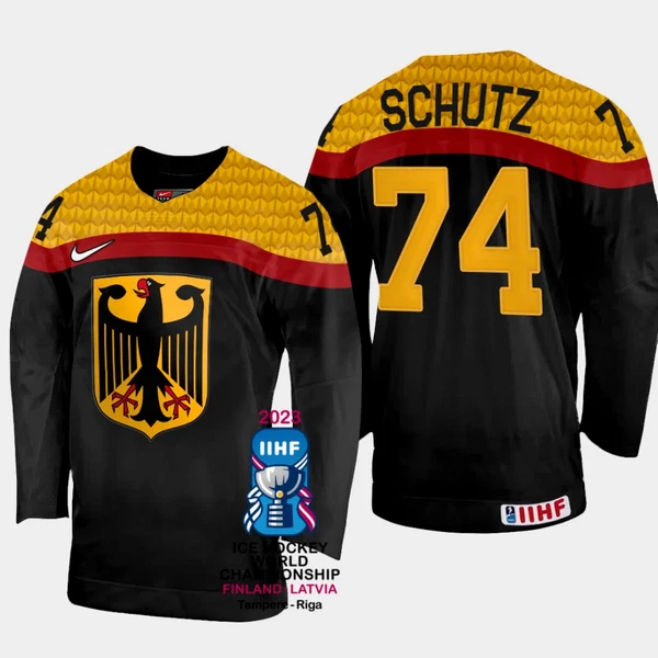 Deutschland Justin Schutz 74 IIHF World Championship 2023 Trikot - Herren (Schwarz) Deutschland Justin Schutz 74 IIHF World Championship 2023 Trikot - Herren (Schwarz)