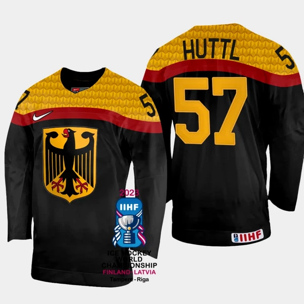 Deutschland Leon Huttl 57 IIHF World Championship 2023 Trikot - Herren (Schwarz) Deutschland Leon Huttl 57 IIHF World Championship 2023 Trikot - Herren (Schwarz)