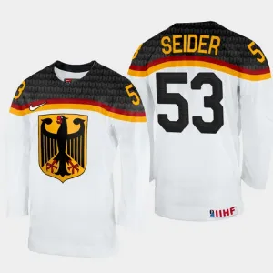 Deutschland Moritz Seider 53 IIHF World Championship 2023 Trikot - Herren (Weiss) Deutschland Moritz Seider 53 IIHF World Championship 2023 Trikot - Herren (Weiss)