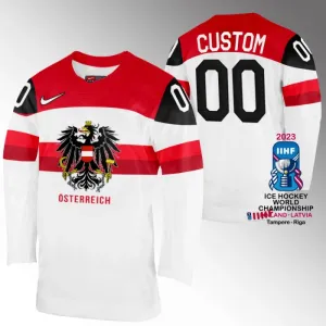 Österreich Personalisiert IIHF World Championship 2023 Trikot - Herren (Weiss) Österreich Personalisiert IIHF World Championship 2023 Trikot - Herren (Weiss)