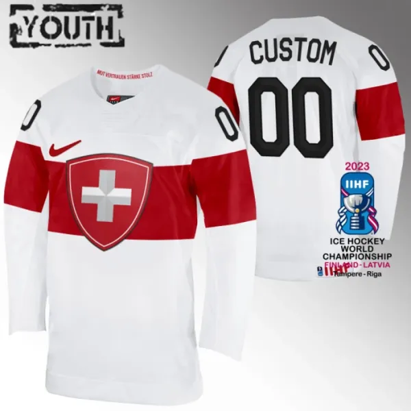 Schweiz Personalisiert IIHF World Championship 2023 Trikot - Kinder (Weiss) Schweiz Personalisiert IIHF World Championship 2023 Trikot - Kinder (Weiss)
