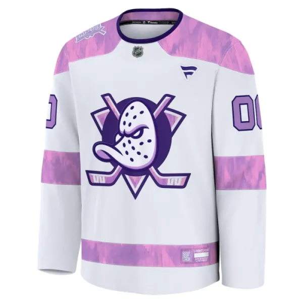 Fanatics Anaheim Ducks Hockey Fights Cancer Personalisiert 24/25 Practice Trikot - Herren (Weiss)