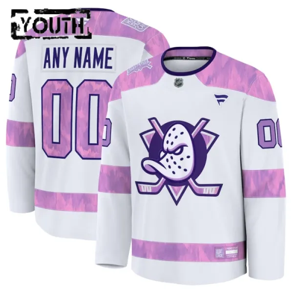 Fanatics Anaheim Ducks Hockey Fights Cancer Personalisiert 24/25 Practice Trikot - Kinder (Weiss) Fanatics Anaheim Ducks Hockey Fights Cancer Personalisiert 24/25 Practice Trikot - Kinder (Weiss)