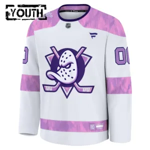 Fanatics Anaheim Ducks Hockey Fights Cancer Personalisiert 24/25 Practice Trikot - Kinder (Weiss)