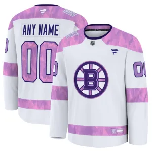 Fanatics Boston Bruins Hockey Fights Cancer Personalisiert 24/25 Practice Trikot - Herren (Weiss)