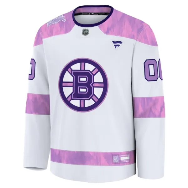 Fanatics Boston Bruins Hockey Fights Cancer Personalisiert 24/25 Practice Trikot - Herren (Weiss)