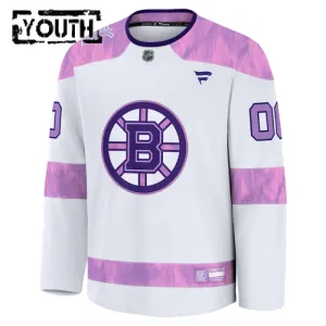 Fanatics Boston Bruins Hockey Fights Cancer Personalisiert 24/25 Practice Trikot - Kinder (Weiss)