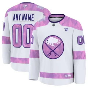 Fanatics Buffalo Sabres Hockey Fights Cancer Personalisiert 24/25 Practice Trikot - Herren (Weiss)