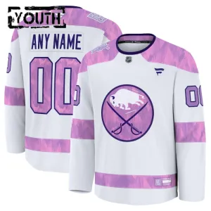 Fanatics Buffalo Sabres Hockey Fights Cancer Personalisiert 24/25 Practice Trikot - Kinder (Weiss)