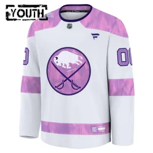 Fanatics Buffalo Sabres Hockey Fights Cancer Personalisiert 24/25 Practice Trikot - Kinder (Weiss)