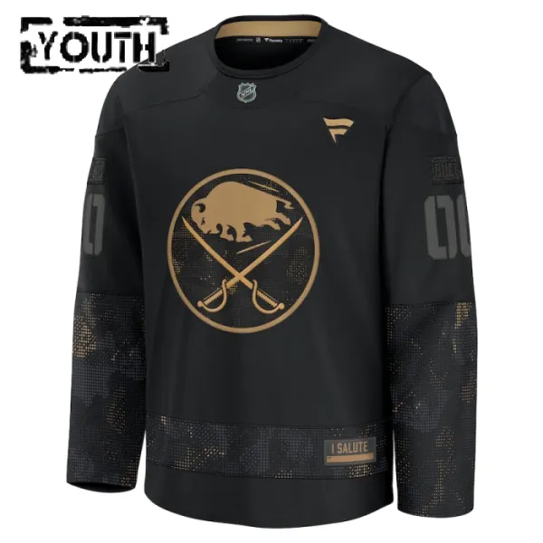 Fanatics Buffalo Sabres Personalisiert 24/25 Military Appreciation Practice Trikot - Kinder (Schwarz)