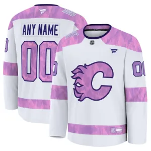 Fanatics Calgary Flames Hockey Fights Cancer Personalisiert 24/25 Practice Trikot - Herren (Weiss)