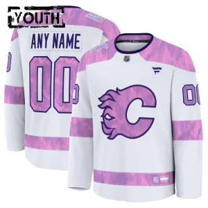 Fanatics Calgary Flames Hockey Fights Cancer Personalisiert 24/25 Practice Trikot - Kinder (Weiss)