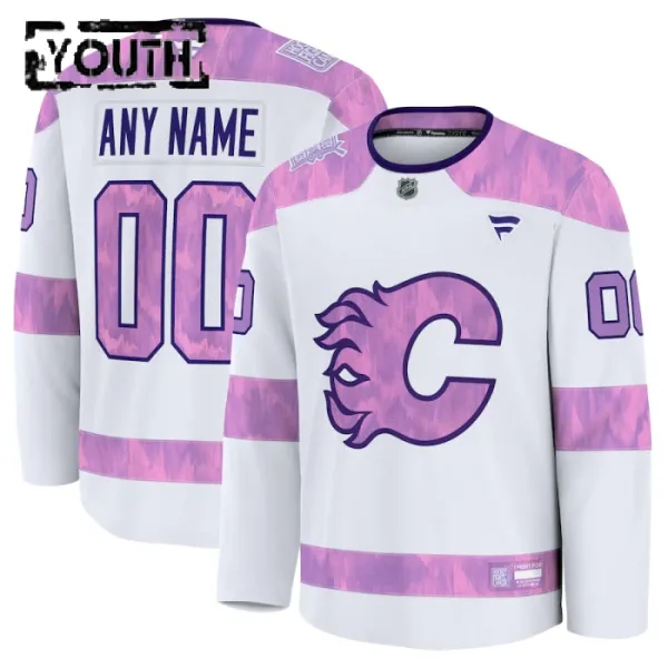 Fanatics Calgary Flames Hockey Fights Cancer Personalisiert 24/25 Practice Trikot - Kinder (Weiss) Fanatics Calgary Flames Hockey Fights Cancer Personalisiert 24/25 Practice Trikot - Kinder (Weiss)