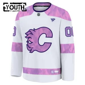 Fanatics Calgary Flames Hockey Fights Cancer Personalisiert 24/25 Practice Trikot - Kinder (Weiss)