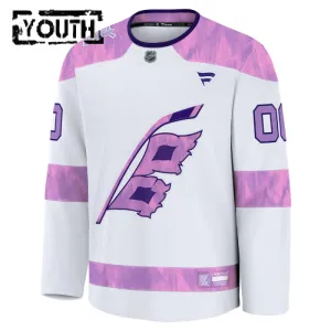 Fanatics Carolina Hurricanes Hockey Fights Cancer Personalisiert 24/25 Practice Trikot - Kinder (Weiss)