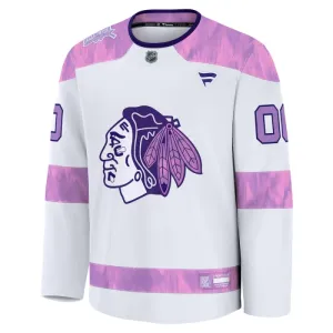 Fanatics Chicago Blackhawks Hockey Fights Cancer Personalisiert 24/25 Practice Trikot - Herren (Weiss)