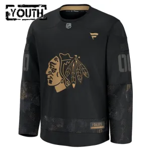 Fanatics Chicago Blackhawks Personalisiert 24/25 Military Appreciation Practice Trikot - Kinder (Schwarz)