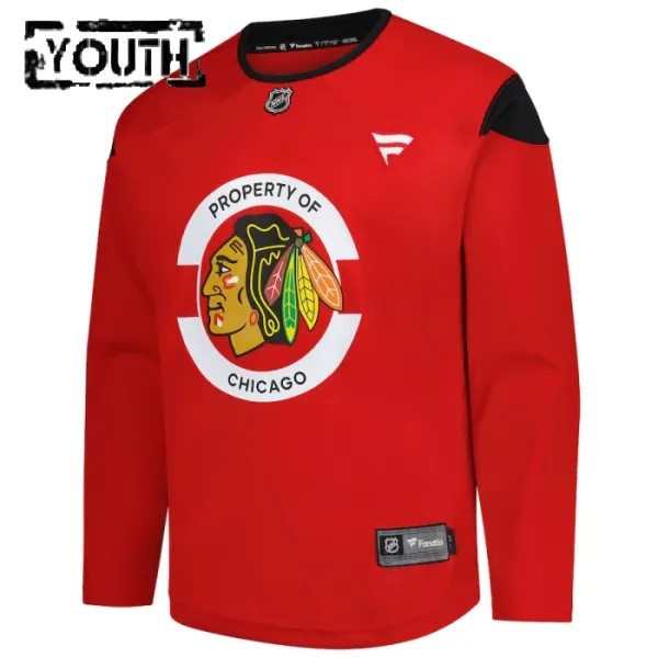 Fanatics Chicago Blackhawks Team Personalisiert 24/25 Practice Trikot - Kinder (Rot)