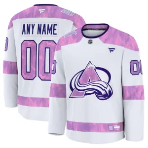 Fanatics Colorado Avalanche Hockey Fights Cancer Personalisiert 24/25 Practice Trikot - Herren (Weiss)