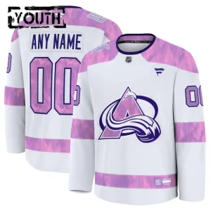 Fanatics Colorado Avalanche Hockey Fights Cancer Personalisiert 24/25 Practice Trikot - Kinder (Weiss)