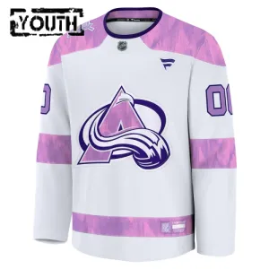 Fanatics Colorado Avalanche Hockey Fights Cancer Personalisiert 24/25 Practice Trikot - Kinder (Weiss)