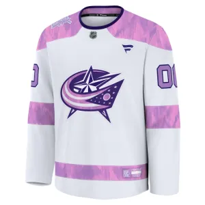 Fanatics Columbus Blue Jackets Hockey Fights Cancer Personalisiert 24/25 Practice Trikot - Herren (Weiss)