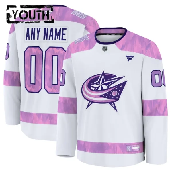 Fanatics Columbus Blue Jackets Hockey Fights Cancer Personalisiert 24/25 Practice Trikot - Kinder (Weiss) Fanatics Columbus Blue Jackets Hockey Fights Cancer Personalisiert 24/25 Practice Trikot - Kinder (Weiss)