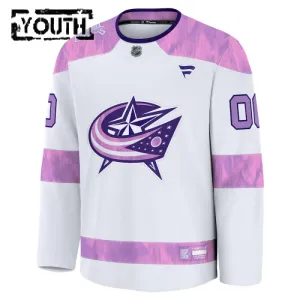 Fanatics Columbus Blue Jackets Hockey Fights Cancer Personalisiert 24/25 Practice Trikot - Kinder (Weiss)