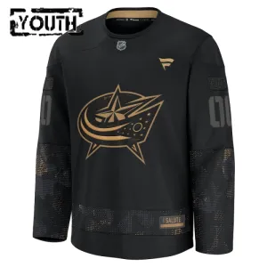 Fanatics Columbus Blue Jackets Personalisiert 24/25 Military Appreciation Practice Trikot - Kinder (Schwarz)