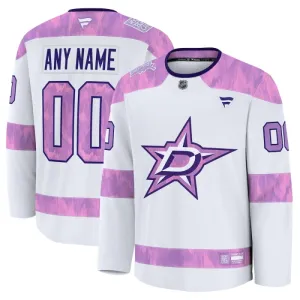 Fanatics Dallas Stars Hockey Fights Cancer Personalisiert 24/25 Practice Trikot - Herren (Weiss)