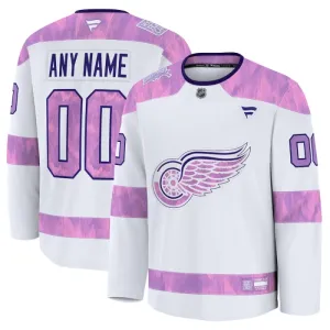 Fanatics Detroit Red Wings Hockey Fights Cancer Personalisiert 24/25 Practice Trikot - Herren (Weiss)