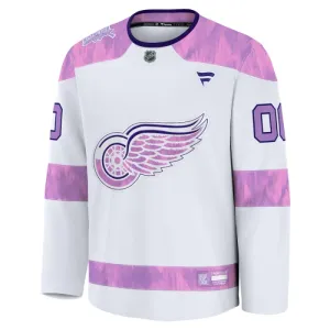 Fanatics Detroit Red Wings Hockey Fights Cancer Personalisiert 24/25 Practice Trikot - Herren (Weiss)