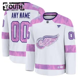 Fanatics Detroit Red Wings Hockey Fights Cancer Personalisiert 24/25 Practice Trikot - Kinder (Weiss)