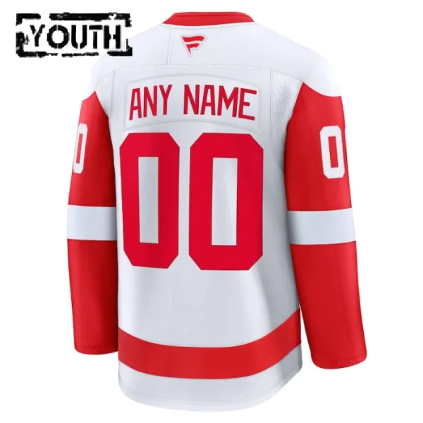 Fanatics Detroit Red Wings Personalisiert 24/25 Away Premium Trikot - Kinder (Weiss)