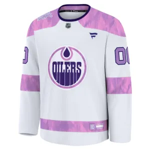 Fanatics Edmonton Oilers Hockey Fights Cancer Personalisiert 24/25 Practice Trikot - Herren (Weiss)