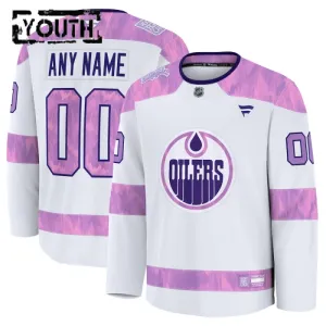 Fanatics Edmonton Oilers Hockey Fights Cancer Personalisiert 24/25 Practice Trikot - Kinder (Weiss)