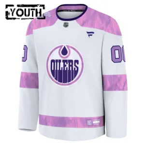Fanatics Edmonton Oilers Hockey Fights Cancer Personalisiert 24/25 Practice Trikot - Kinder (Weiss)