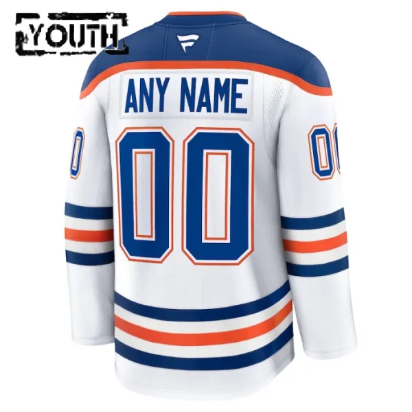Fanatics Edmonton Oilers Personalisiert 24/25 Away Premium Trikot - Kinder (Weiss)