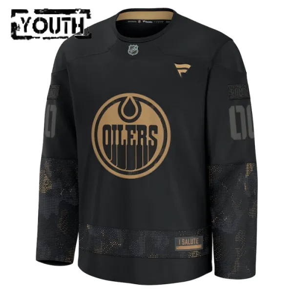 Fanatics Edmonton Oilers Personalisiert 24/25 Military Appreciation Practice Trikot - Kinder (Schwarz)