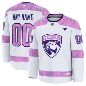 Fanatics Florida Panthers Hockey Fights Cancer Personalisiert 24/25 Practice Trikot - Herren (Weiss)