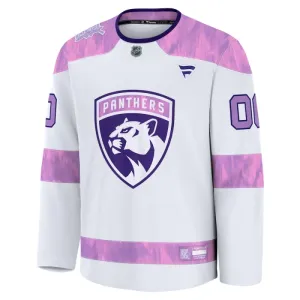 Fanatics Florida Panthers Hockey Fights Cancer Personalisiert 24/25 Practice Trikot - Herren (Weiss)