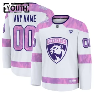 Fanatics Florida Panthers Hockey Fights Cancer Personalisiert 24/25 Practice Trikot - Kinder (Weiss)