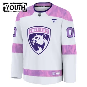 Fanatics Florida Panthers Hockey Fights Cancer Personalisiert 24/25 Practice Trikot - Kinder (Weiss)