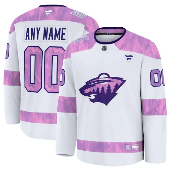Fanatics Minnesota Wild Hockey Fights Cancer Personalisiert 24/25 Practice Trikot - Herren (Weiss) Fanatics Minnesota Wild Hockey Fights Cancer Personalisiert 24/25 Practice Trikot - Herren (Weiss)