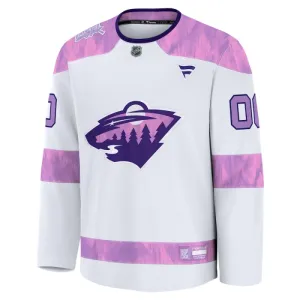 Fanatics Minnesota Wild Hockey Fights Cancer Personalisiert 24/25 Practice Trikot - Herren (Weiss)